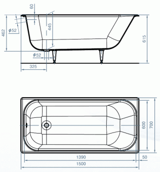 Чугунная ванна Универсал Ностальжи 150_70 в комплекте с ножками
